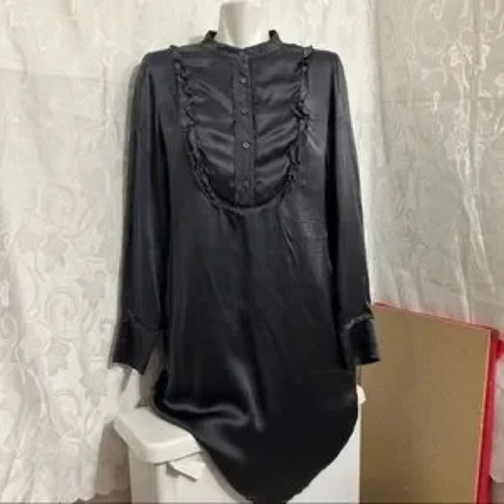 VTG | BANANA REPUBLIC SILK GIRLY COQUETTE UTILITY SHIRT DRESS TUNIC QUIET LUXURY - Picture 2 of 12